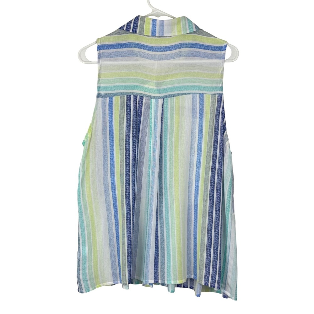 Striped Colorful‎ Sleeveless Babydoll Button Down Top Lightweight Beachy NWT - Picture 4 of 9